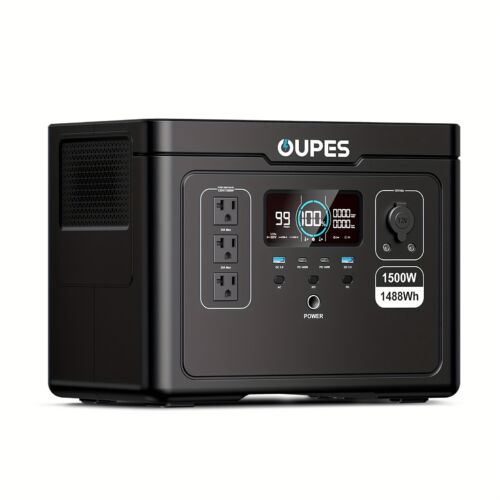 OUPES Exodus 1500 – Generador Solar Portátil 1500W (3600W Pico), 1488Wh con Batería LiFePO4, Recarga Solar para Apagones y Camping