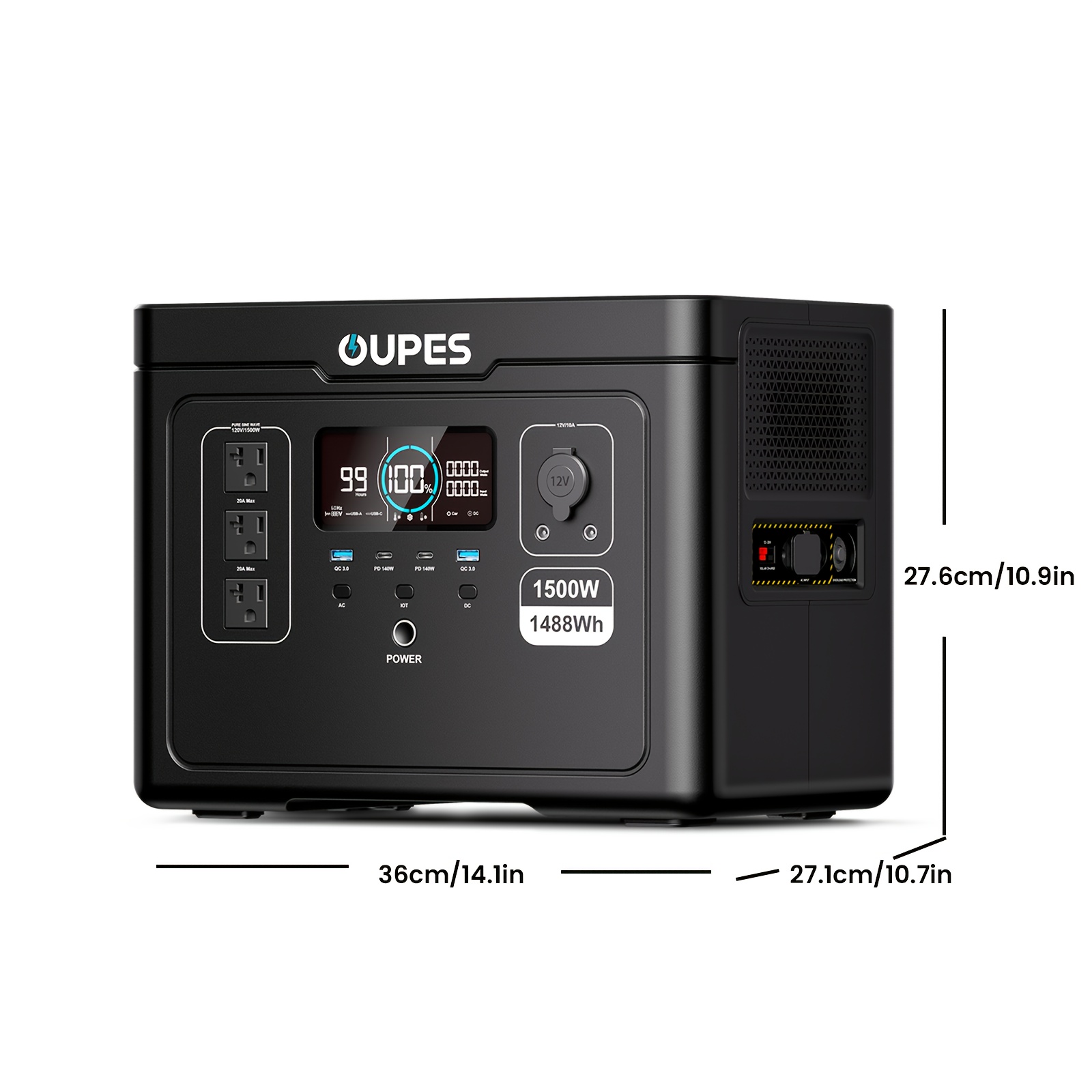 OUPES Exodus 1500 – Generador Solar Portátil 1500W (3600W Pico), 1488Wh con Batería LiFePO4, Recarga Solar para Apagones y Camping - Imagen 2