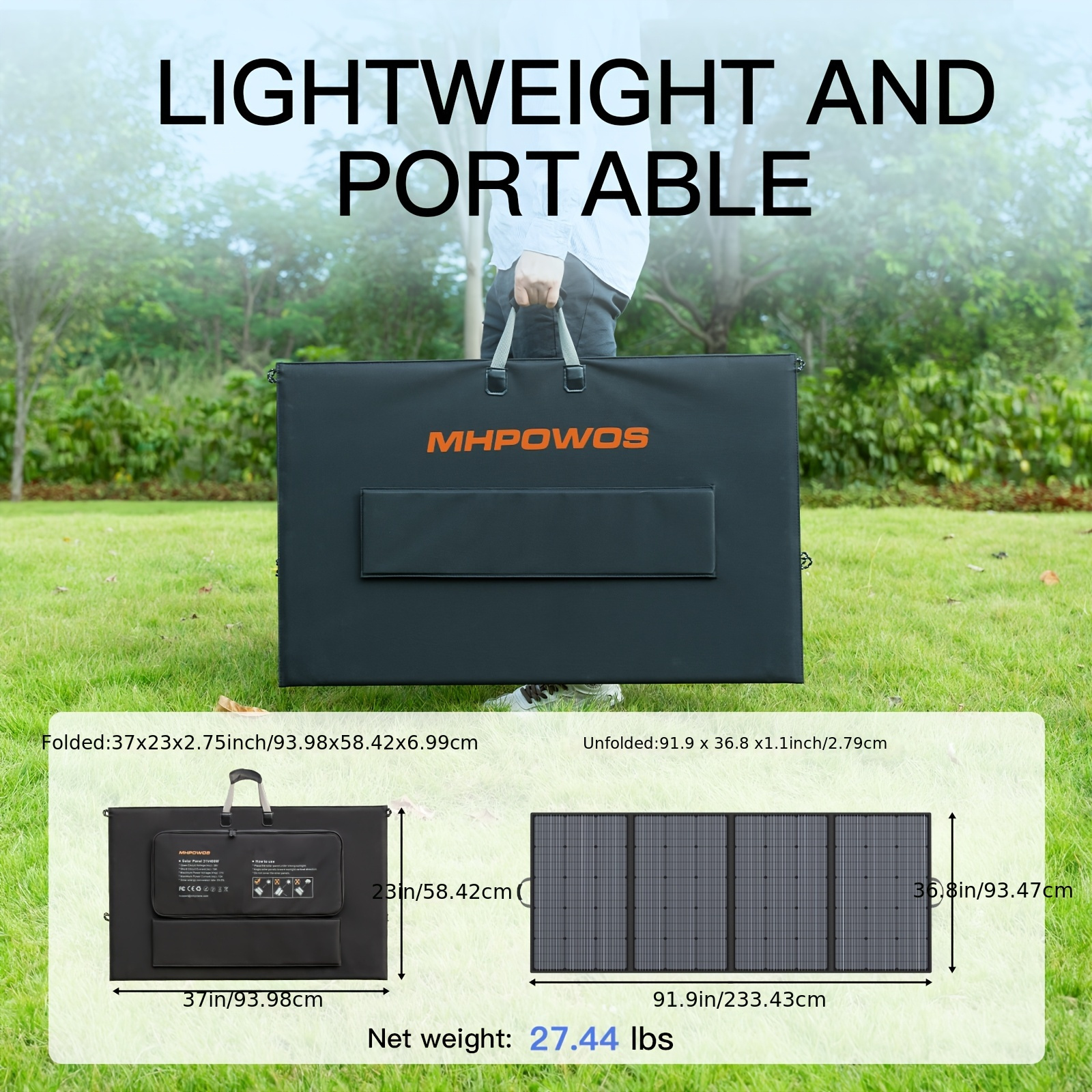 Panel Solar MHPOWOS 400W Plegable – Alta Eficiencia 23.5%, Compatible con Generadores Solares y Controladores MPPT - Imagen 2