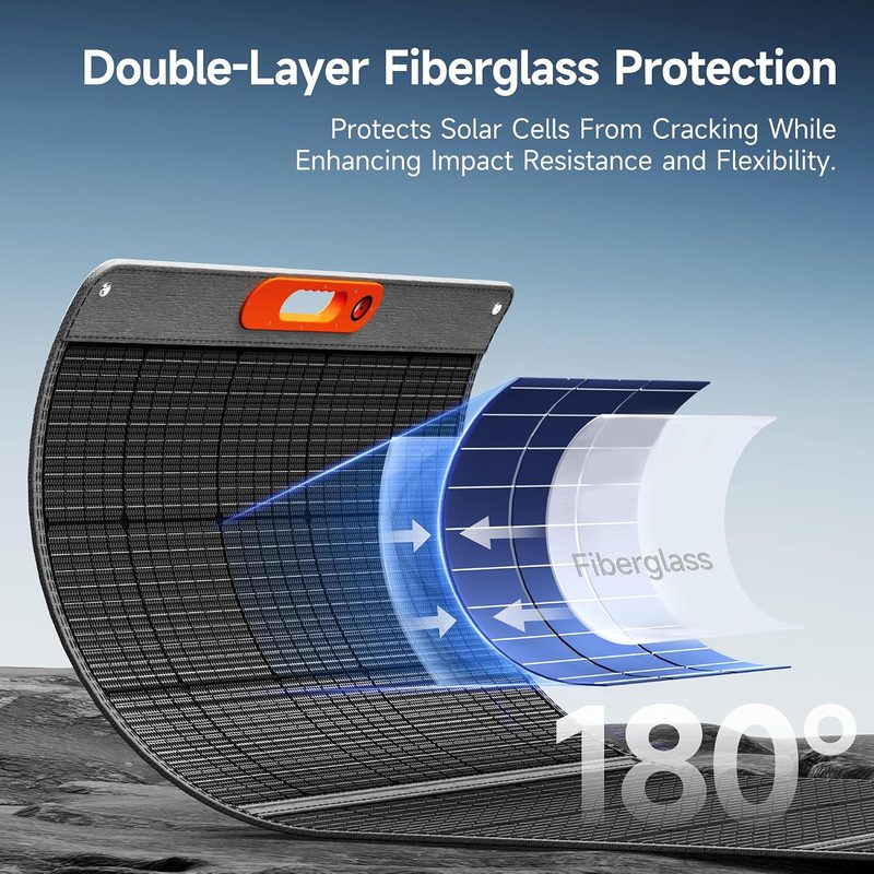 Panel solar TWELSEAVAN flexionado mostrando su protección de doble capa de fibra de vidrio para resistir impactos
